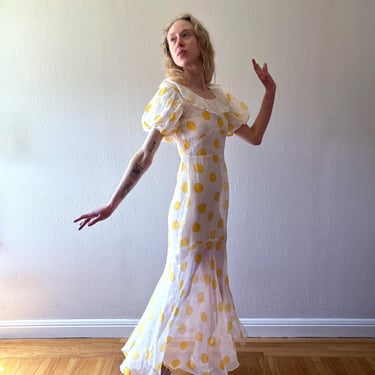1930s polka dot gown . vintage organdy dress . size xs to xs/small 