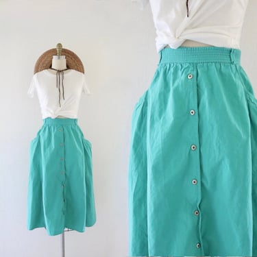 turquoise button skirt - l 