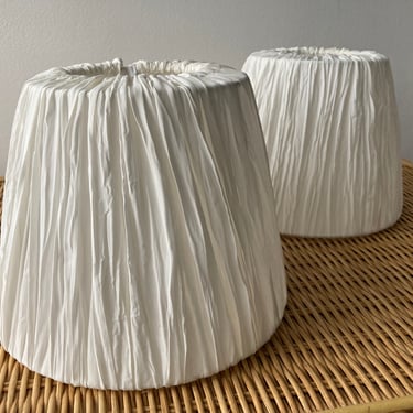 Pair White Lamp Shades Crinkle Fabric Socket Mount 