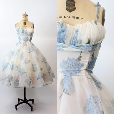 1950s HYDRANGEA PRINT organza dress xs | new spring summer 