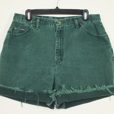 Vintage 1990s Dark Green High Waist Denim Shorts, Size 32 Waist 