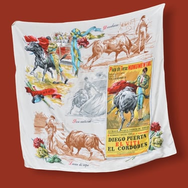 Vintage Spanish Bull Fighting Scarf 28 x 30 1960’s Scarves 