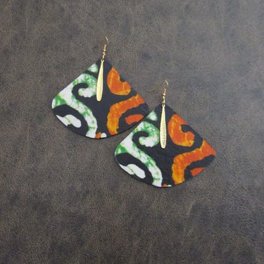 Large African print earrings, Ankara earrings, orange earrings, bold statement earrings, Afrocentric earring, huge geometric fabric earring4 