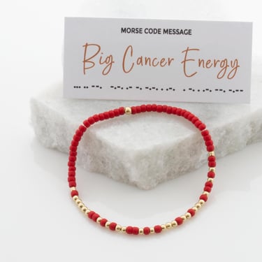 Big Cancer Energy Morse Code Bracelet, Best Friend Birthday Gift, June and July Zodiac Bead Bracelet, Stretch Bracelet 