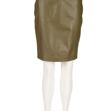 Kenzo 1990s Vintage Olive Lambskin High-Waisted Pencil Skirt Sz XS 