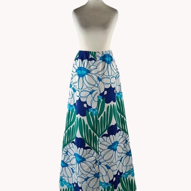 Floral Print 1970s Cotton Maxi Skirt - Finnish Vintage - Size S 