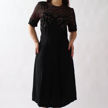 40s Lace Detail Midi Dress