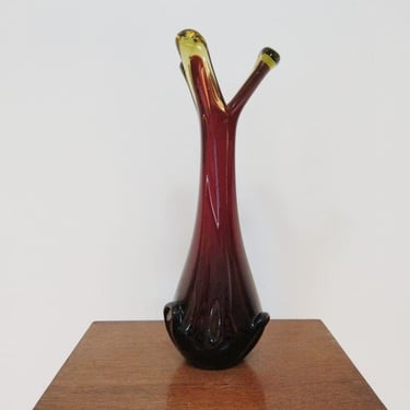 Vintage Glass Vase | Dark Red Vase | Mid-cenury Modern | Fabrika stakla | Prokuplje | Yugoslavia | 70s | 