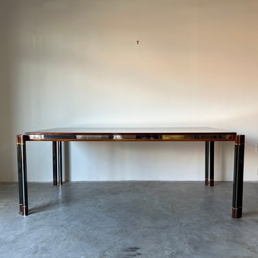 1970's Paolo Barracchia Italian Steel and Inlaid Wood Rectangular Dining Table 
