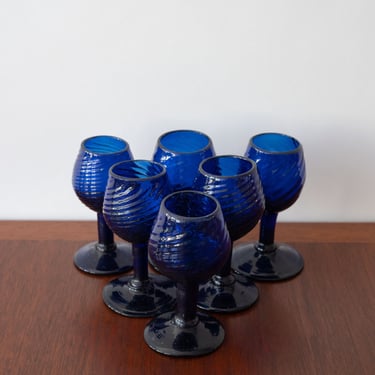 Set of 6 Cobalt Mexican Cordial Glasses