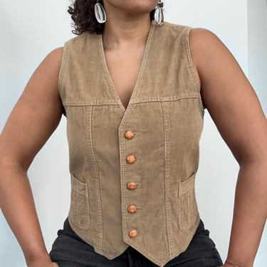 80s Corduroy Vest | Tan Cotton Corduroy Vest | Size 40R Large 