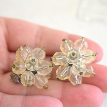 1950s Clear Crystal Bead Cluster Clip Earrings 