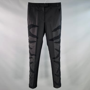MAISON MARTIN MARGIELA Size 28 Black Twill Wool Flames Flat Front Dress Pants