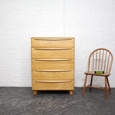 Vintage MCM 60's solid maple Heywood wakefield style 5 drawer tallboy high top dresser | Free delivery only in NYC and Hudson Valley areas 