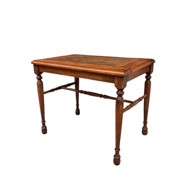 Free shipping within continental US -  Vintage Traditional Wooden Accent Table or Decorative Bench with Turned Legs and Caned Top 