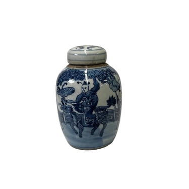 Chinese Blue White Ceramic Kid Kirin Graphic Container Urn Jar ws3122E 