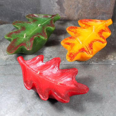 Set of 3 Autumn Leaf Candles | Vintage Autumn Oak Leaf Candles | Halloween Candles | Thanksgiving Candles | Bixley Shop 