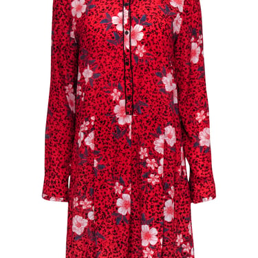 Zadig & Voltaire - Red Floral Print "Ruti Pensee" Silk Dress Sz L