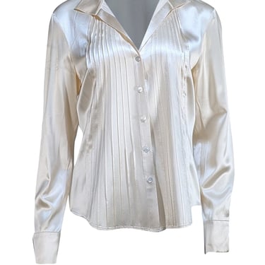 Lafayette 148 - Champagne Silk Pleated Collared Blouse Sz 10