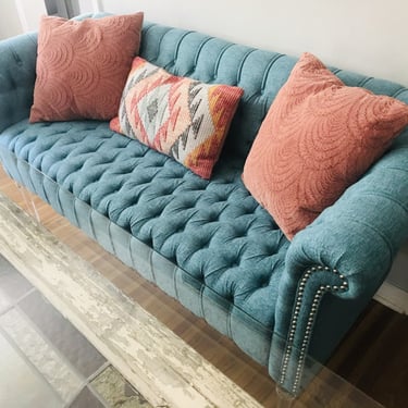 Hollywood Regency |Turquoise Tufted Chesterfield Sofa | Nail heads 
