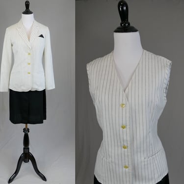 70s 80s Three Piece Skirt Suit - Black White Striped - Jacket Vest Skirt - Machine Washable - Joyce Sportswear - Vintage 1970s 1980s - XS S 