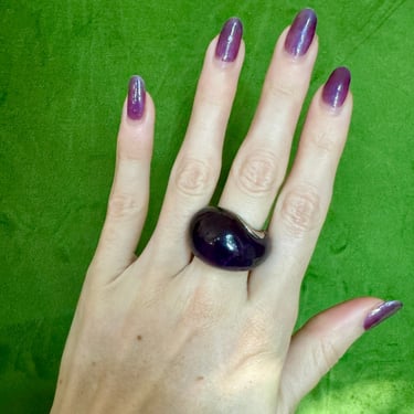 Vintage French Purple Resin Sterling Statement Ring Size 8