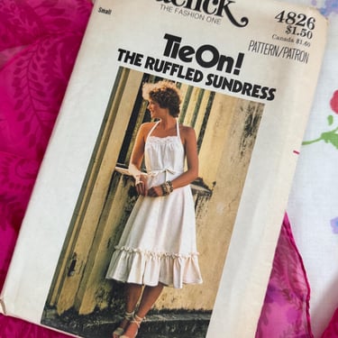 Vintage Sewing Pattern, Wrap Dress, Sun Dress, Halter, Wide Ruffle, Butterick 4826, Prairie, Boho, All Pieces Complete with Instructions 
