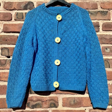 Vintage 60s Blue Big Botton Handmade Cardigan Sweater Unisex Small Medium  Knitwear by TimeBa