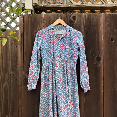 1930s blue cotton dress . vintage 30s dress 