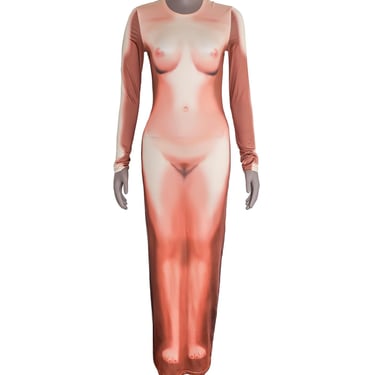 Long Sleeve Crew Neck Naked Bodycon Maxi Dress Size Small Party Cocktail Dress Formal Evening Sexy Dress Jean Paul Gaultier Inspired Dress 
