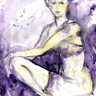 Expressive Female Feminine Painting - Female Figure - Figurative Art - Colorful Art - Art Gift - 9x12 - Ready 2 Frame Watercolor 