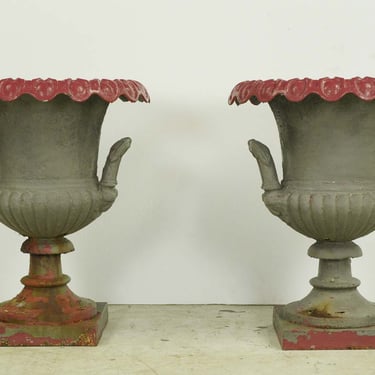 Pair of Reclaimed Cast Iron Garden Planter Urns