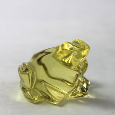 Baccarat Crystal Frog Topaz Yellow Paperweight Figurine France 