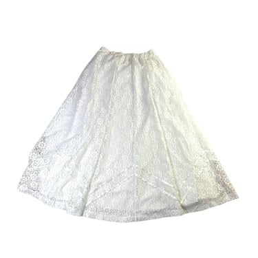 Vintage 90s Carefree Fashions White Western Lace Ribbon Cottagecore Long A-line Skirt Boho 