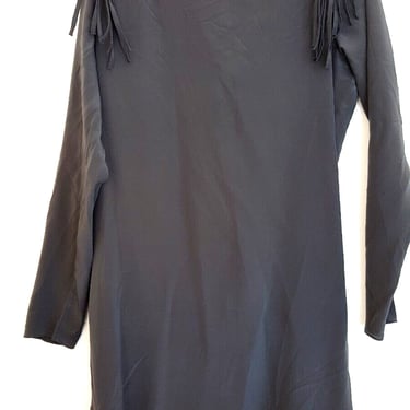 Rory Beca Fringe Mini Dress Size Medium Gray 100% Silk