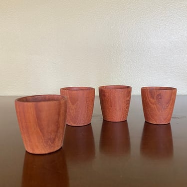 Set of Four solid teak handmade shot glasses by RW Norway, imported by Pasco Bavaria, Germany 