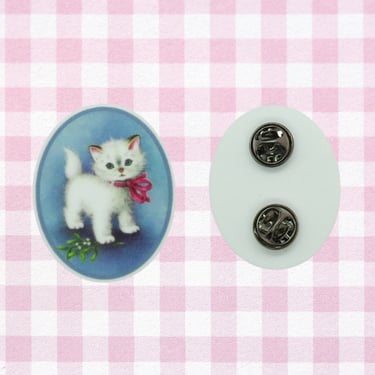 Cat Pin Vintage Style Kitty with Flowers Brooch 