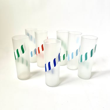 1960s Libbey Candy Stick Highball/Cocktail Frosted Glasses 