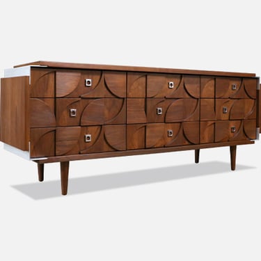 Mosaic Brutalist Modern Walnut Dresser by Tobago