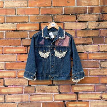 vintage y2k kids little levis blue patchwork denim jacket / 7 