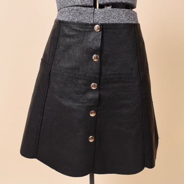 Black Leather Mini Skirt with Scalloped Raw Edge By Culture Vintage Eureka, M