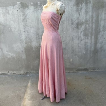 Vintage 1940s Pink &amp;White Striped Cotton Strapless Dress Maxi Bias Boned Corset