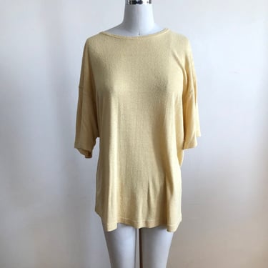 Oversized, Light Yellow Raw Silk T-Shirt - 1980s 