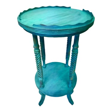 Vintage Two Tier Parlor Table | Layered Turquoise BoHo CoLoR POP Pie Crust Plant Stand | Antique Revival Accent Table | Park Furniture Co. 