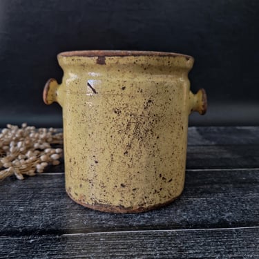 Yelloware Glazed Pot with Handles, Large Stoneware Confit French Antique Pot, Preserving Jar, Crock Pot,Utensil Holder, Confit Jar 