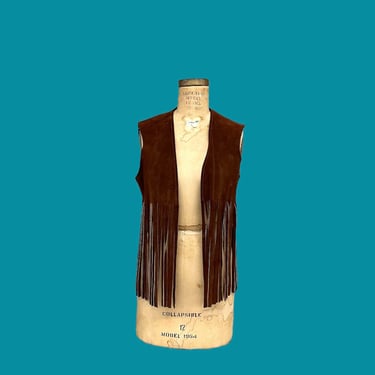 Vintage Fringe Vest Retro 1970s Genuine Leather + Handmade + Suede + Brown + Size XL + Western + Rodeo + Bohemian + Unisex Apparel 