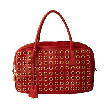 Prada Red Leather Grommet Top Handle Bag