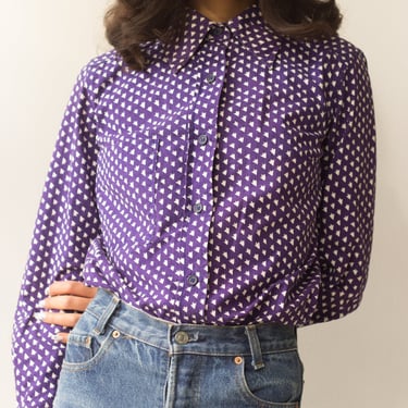 1974 Marimekko Design Research Violet Print Cotton Shirt 