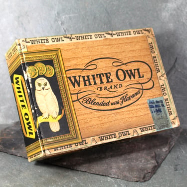 Antique White Owl Cigar Box | 1950s | White Owl Cigar Box | Beautiful Cardboard Cigar Box with Full-Color Graphics | Bixley Shop 
