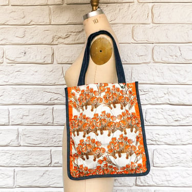 Orange Quilted Tote Bag Handmade One-Of-A-KInd Shoulder Bag | Upcycled Tote Bag | Recycled Fabric Bag | Sustainable Gift | Ellemichelle 